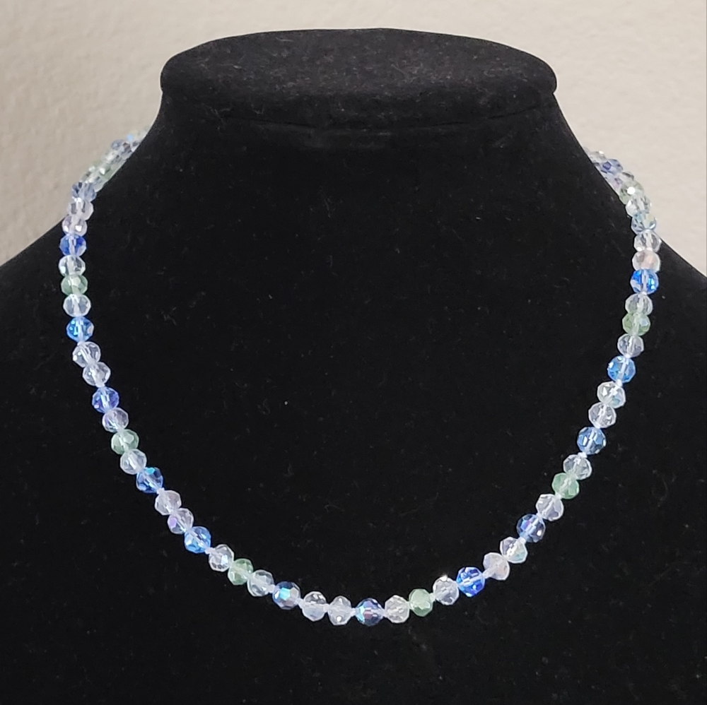 Shimmering Crystal Clear, Blue & Green (Peridot) Swarovski Crystal Necklace